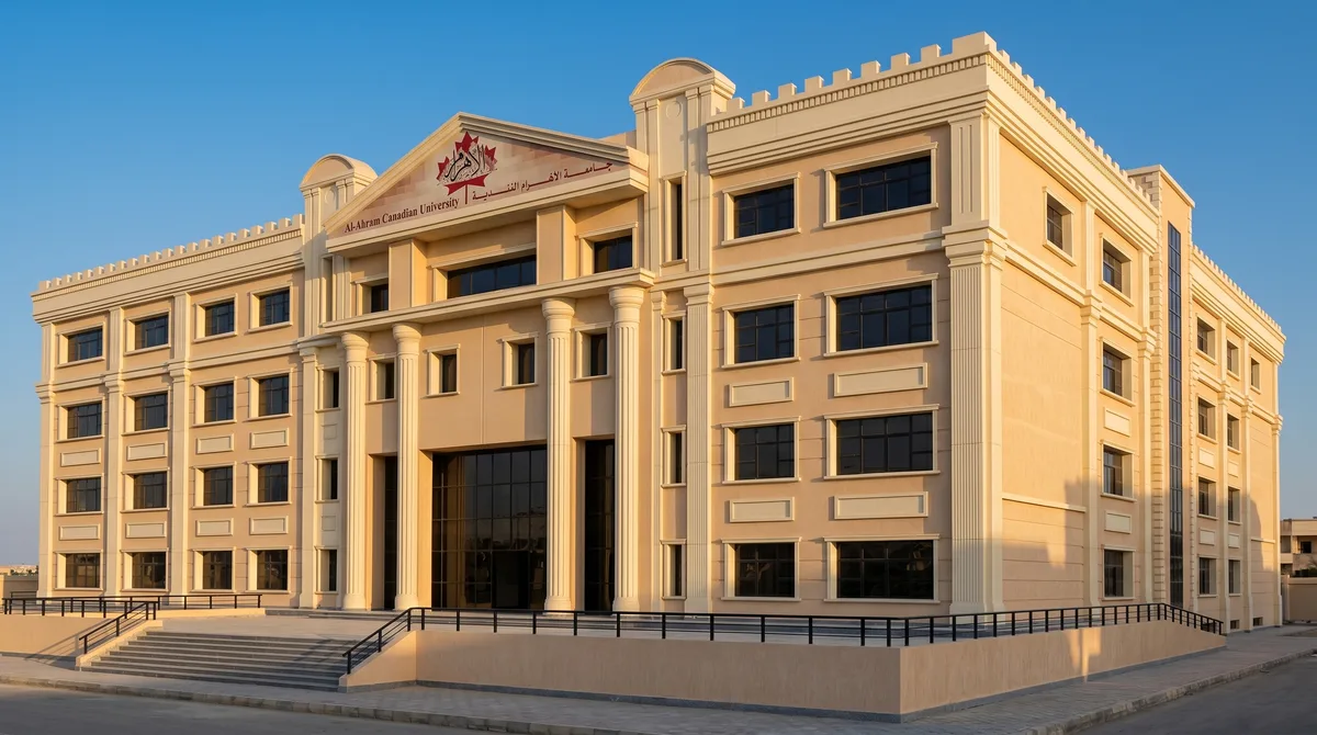 Al-Ahram Canadian University — A formal campus facade with a symmetrical entrance.
