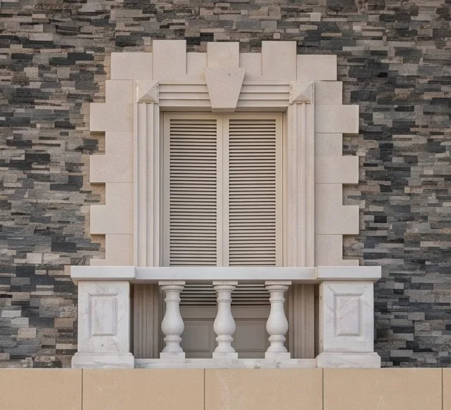 El Masa Mall — window surround and balustrade detail