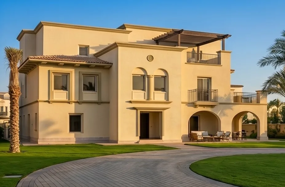Emaar Mivida Compound — Residential facades with arched openings and framed windows.