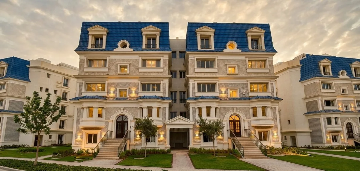 Mountain View — Residential facades with layered cornices and a distinctive roofline.